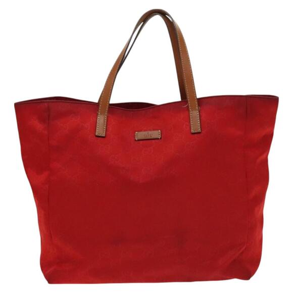 GUCCI GG Canvas Tote Bag Nylon Red Gold - Picture 2 of 12